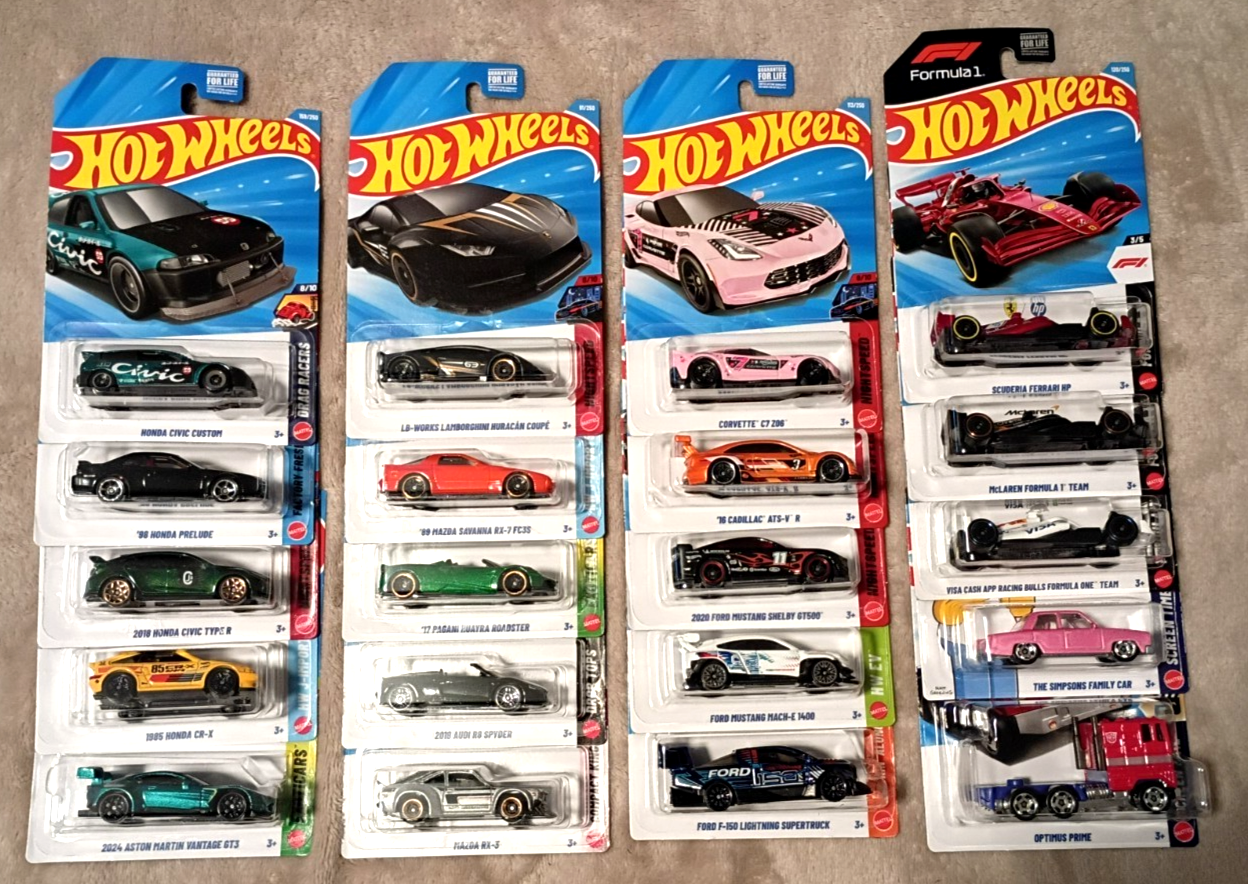 NEW 2026 hot Wheels lot of 20 NEWEST MAINLINES HONDAS, FORD, FERRARI SEE PICS..