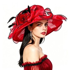Women's Sun Cap Tea Party Kentucky Derby Church Hat Wedding Feather Organza Cap