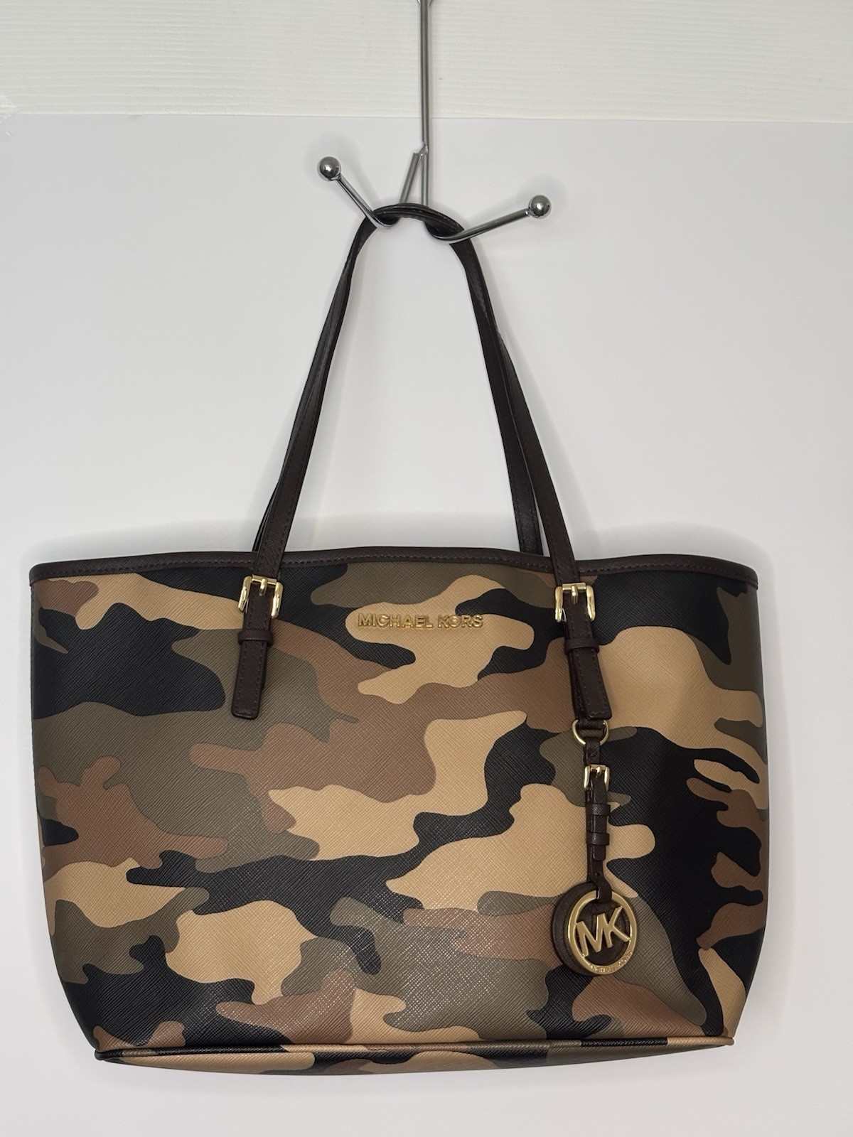 Michael Kors Camouflage Tote w/ Gold Hardware & MK Charm, Lined Pockets