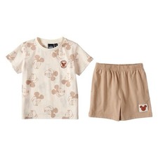 Mickey Mouse Disney Outfit Size 7 Neutral Beige Brown Shirt Shorts Set Boys