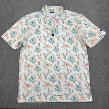 Bad Birdie Performance Golf Polo Shirt Mens XL White Cactus AOP Floral Stretch