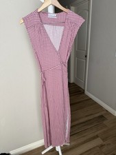 Urban Outfitters Women's Zina Wrap Midi Dress Gingham Mauve/Pink Size MEDIUM
