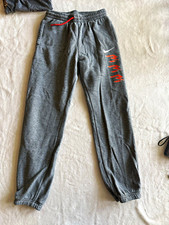 Nike Boys Gray Fleece Jogger Pants Size M Drawstring Pockets Logo