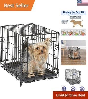 18-Inch iCrate Folding Dog Crate with Divider Panel, Leak-Proof Tray & Secure...