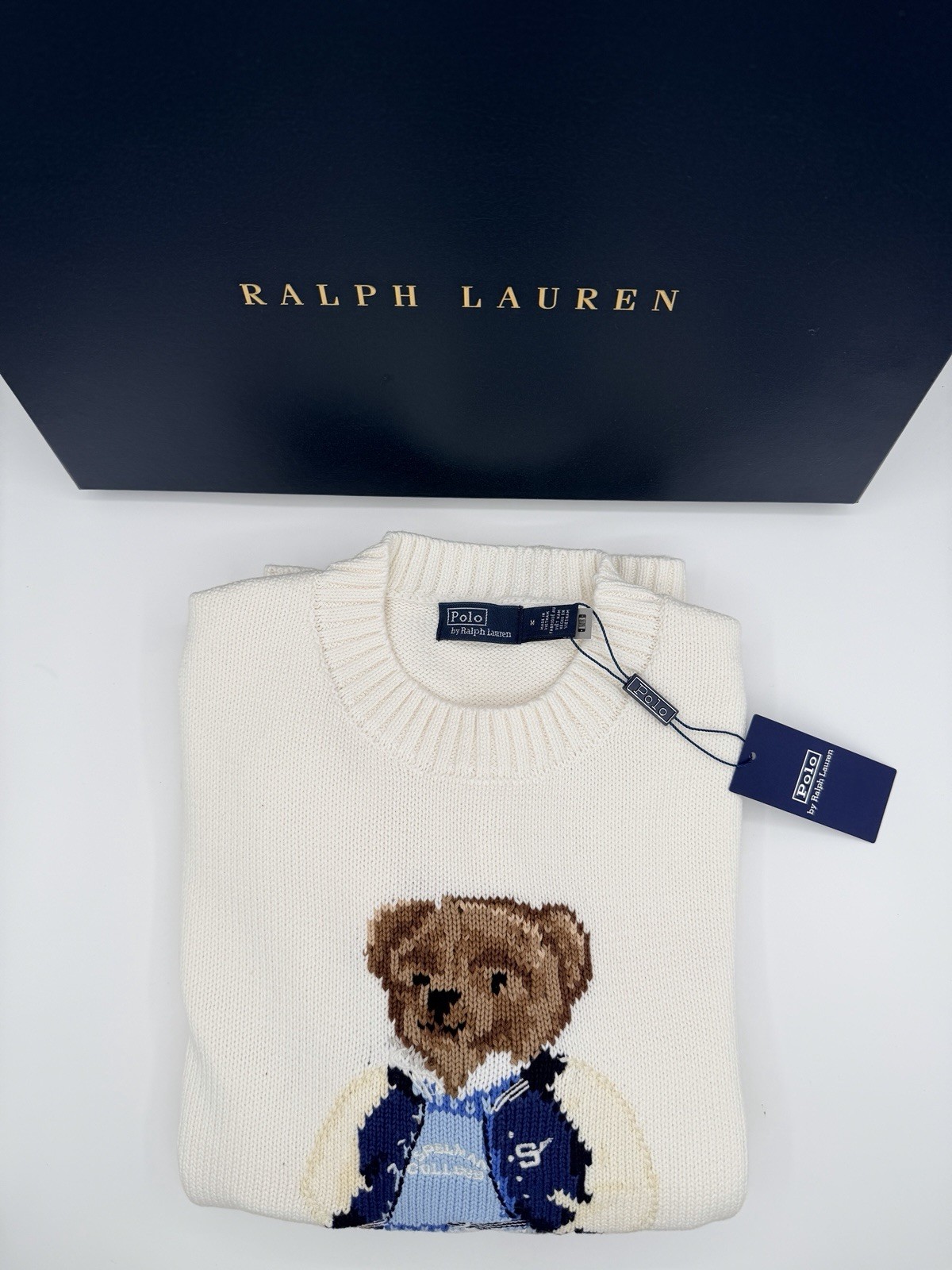 Polo Bear Ralph Lauren White College Sweater Women’s Medium