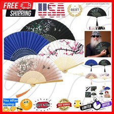 4 Pack Handheld Floral Folding Fans Hand Held Silk Bamboo Fans with Tassel Wo...