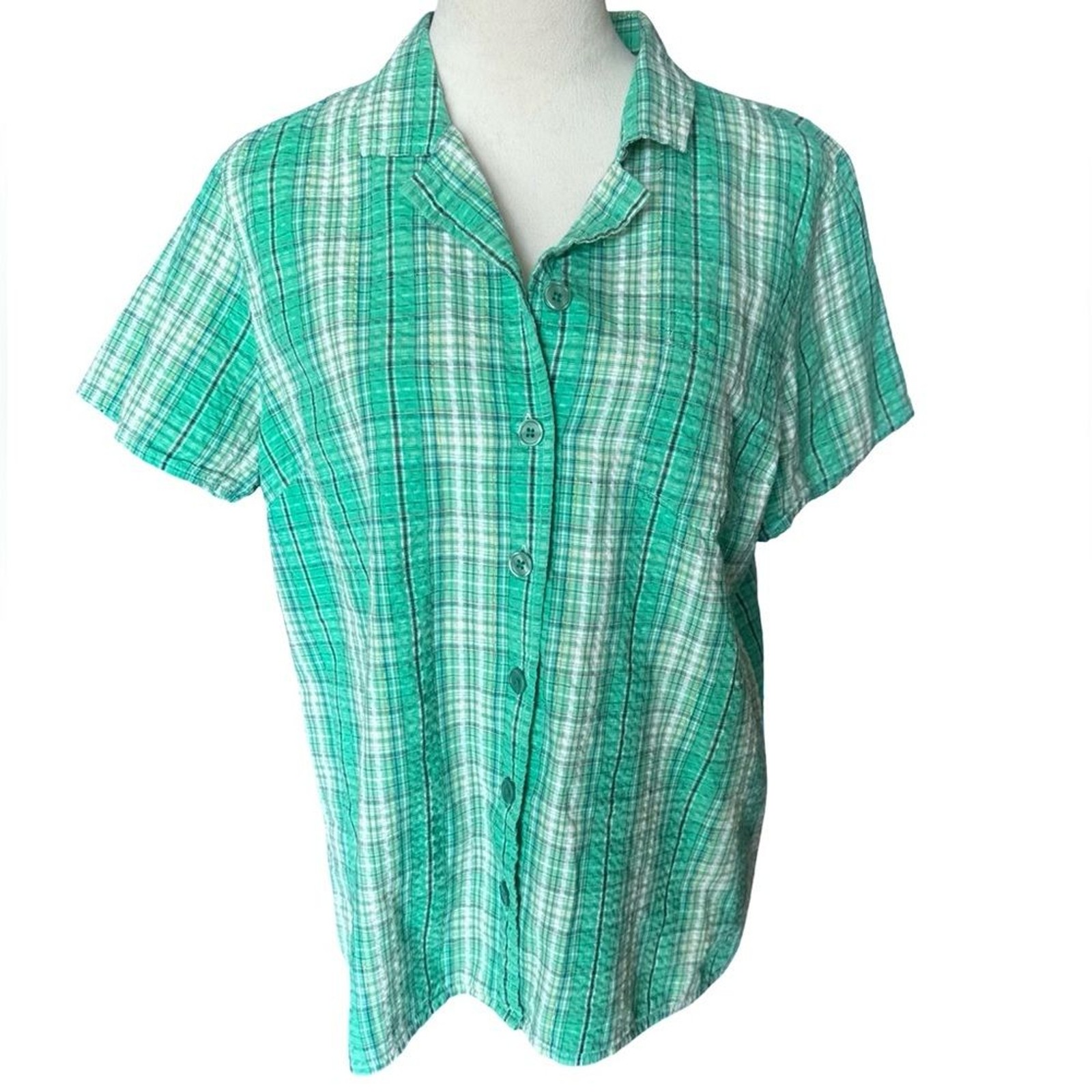 Cotton Basic Edition Green Plaid Button Down Shirt - image 2