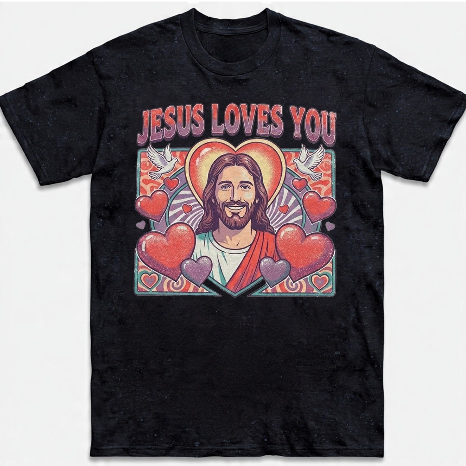 Jesus Loves You T-Shirt Christian Religious Faith Heart Retro Vintage Tee