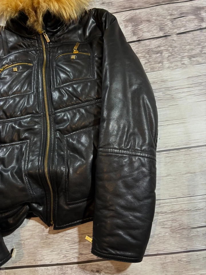 vintage streetwear rick owens type fur cropped leather jacket womens - Image 4 of 4