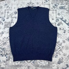 Vintage Polo Ralph Lauren Sweater Vest Mens XL Blue Lambswool V Neck Hong Kong
