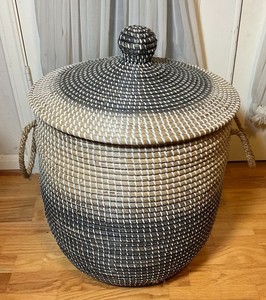 Large Hand Woven Storage Basket With Lid And Handles 23” Tall x 18” Diameter
