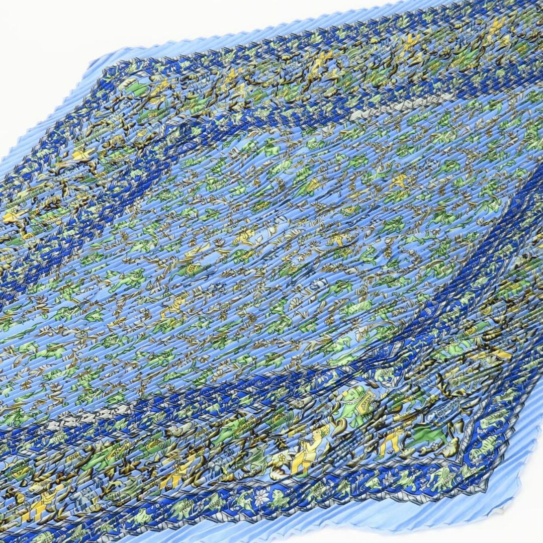 Used Hermes Scarf Pleated Carre 90 Indian Hunting Chasse En Inde Silk Blue Multi