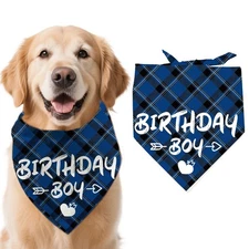 Birthday Boy Dog Bandana Triangle Adjustable Washable Cotton Pet Bib Scarf