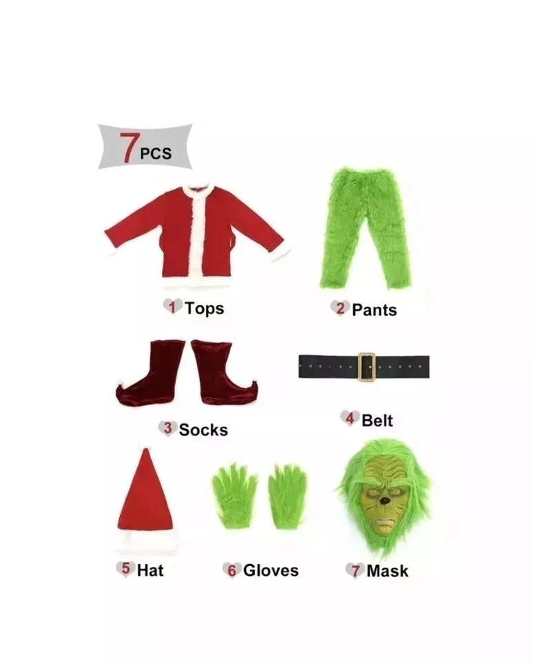 Disfraz Completo Navidad El Grinch Disfraz Papá Noel Adulto (TALLA: L) Foto 3 de 4