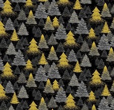 Timeless Treasure - Metallic Christmas Tree - Black Quilting And Crafting Fabric
