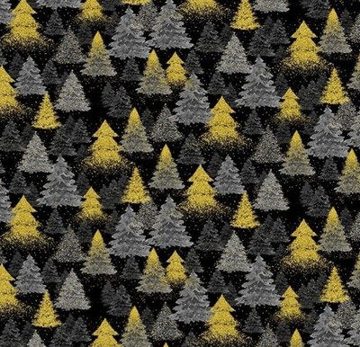 Timeless Treasure - Metallic Christmas Tree - Black Quilting And Crafting Fabric