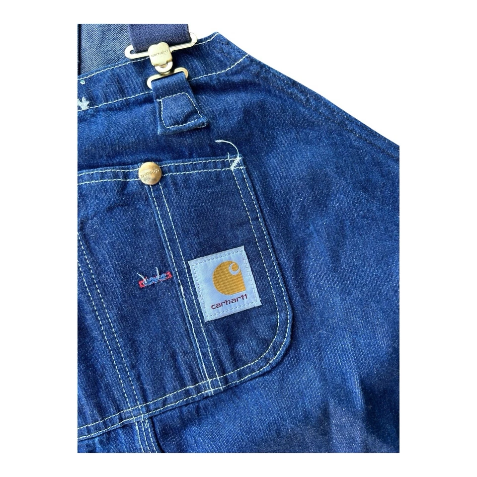 Carhartt R08 DNM Carpenter Bib Overalls Blue Denim Men’s 58x24 Workwear Farmer - Image 4 of 4