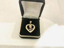 14k Gold Rose Heart Pendant Medium Size