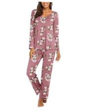 Womens Pajama Sets 2 Piece Lounge Set Fall Winter Large Pink White Flower