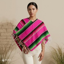 Traditional Mexican Sarape Gaban Poncho Handmade Ethnic Blanket Style