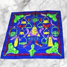 HERMES Carre 90 ETRIERS Scarf Shawl Blue Multicolor Silk Tags No Box Vinage