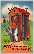 Vintage Comic Outhouse Postcard Tichnor Bros 598 Telephone Directory 1950s