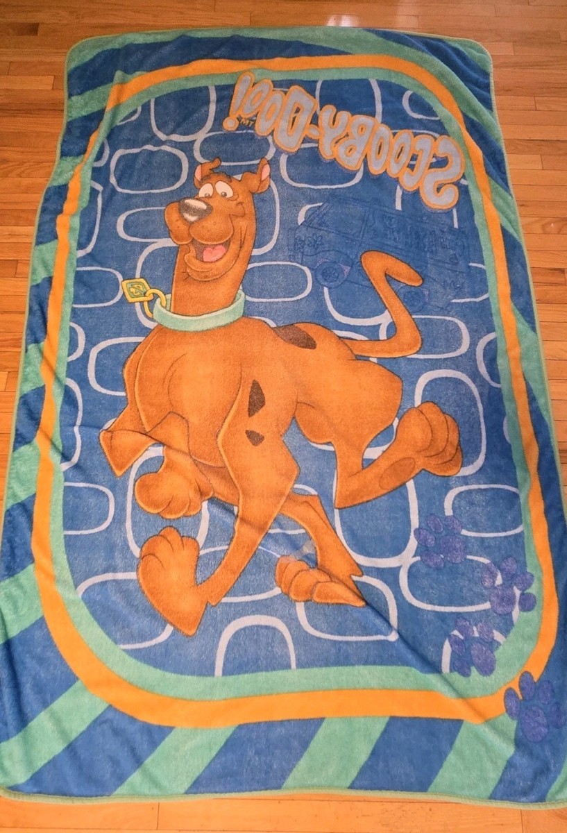 Vintage Scooby Doo Large Blanket Green Blue Orange Bus Paw Print