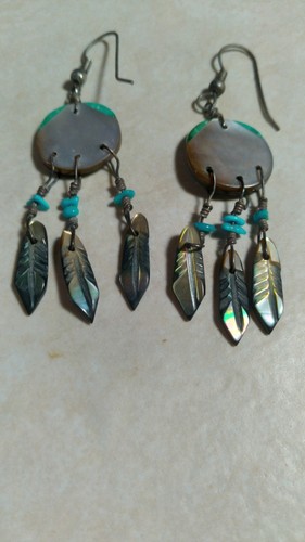 Native American Southwestern Style Dangle Earrings With Feather Charms