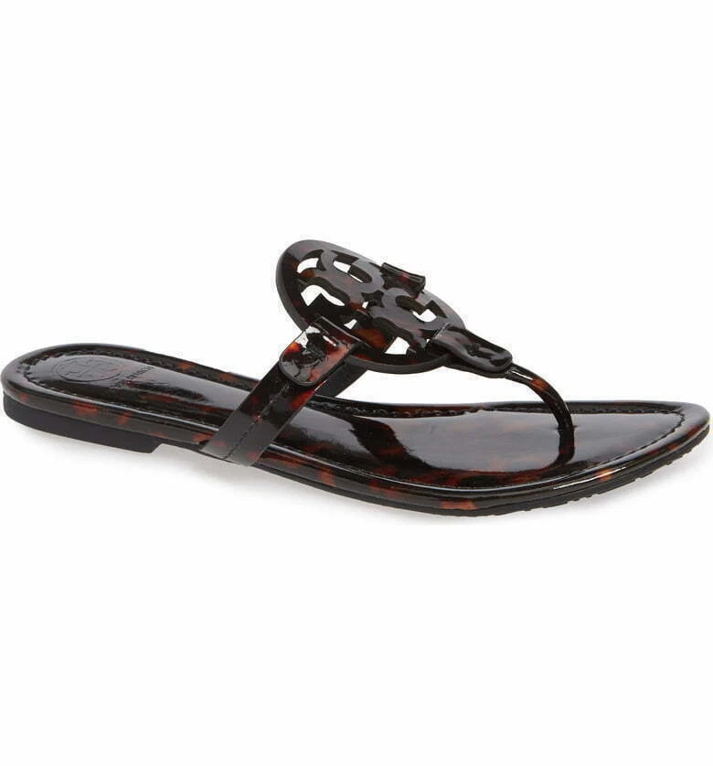 NIB Tory Burch Miller Sandals Tortoise Shell Patent Leather size 6
