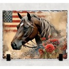Horse American Flag Photo On Slate Rock 7.9” X 5.9” Stone Plaque