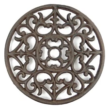 Cast Iron Trivet Fleur De Lis Scrolls Countertop Hot Pot Plate Holder 7.5 inch
