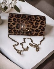 Gorgeous Faux Shiny Leather Leopard Print Clutch Purse Gold Chain Strip