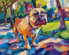 French Bulldog dog painting in a vibrant city park 8x10 Print 