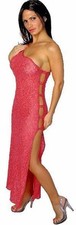 New Plus Size Salmon Lace Long Gown Side slit Clubwear Dress LINGERIE 2X   T8173