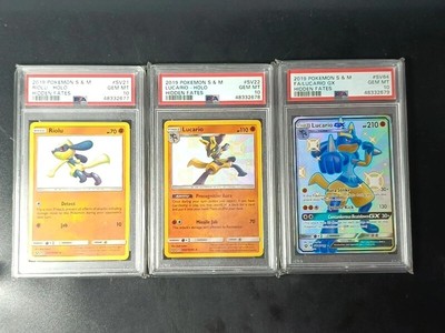 Pokemon lot Card Trio Riolu & Lucario shiny PSA 10 sequenziali Eng Hidden fates