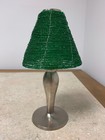 Pottery Barn Candle Holder Lamp Green Beaded Shade Silver Base — photo 1