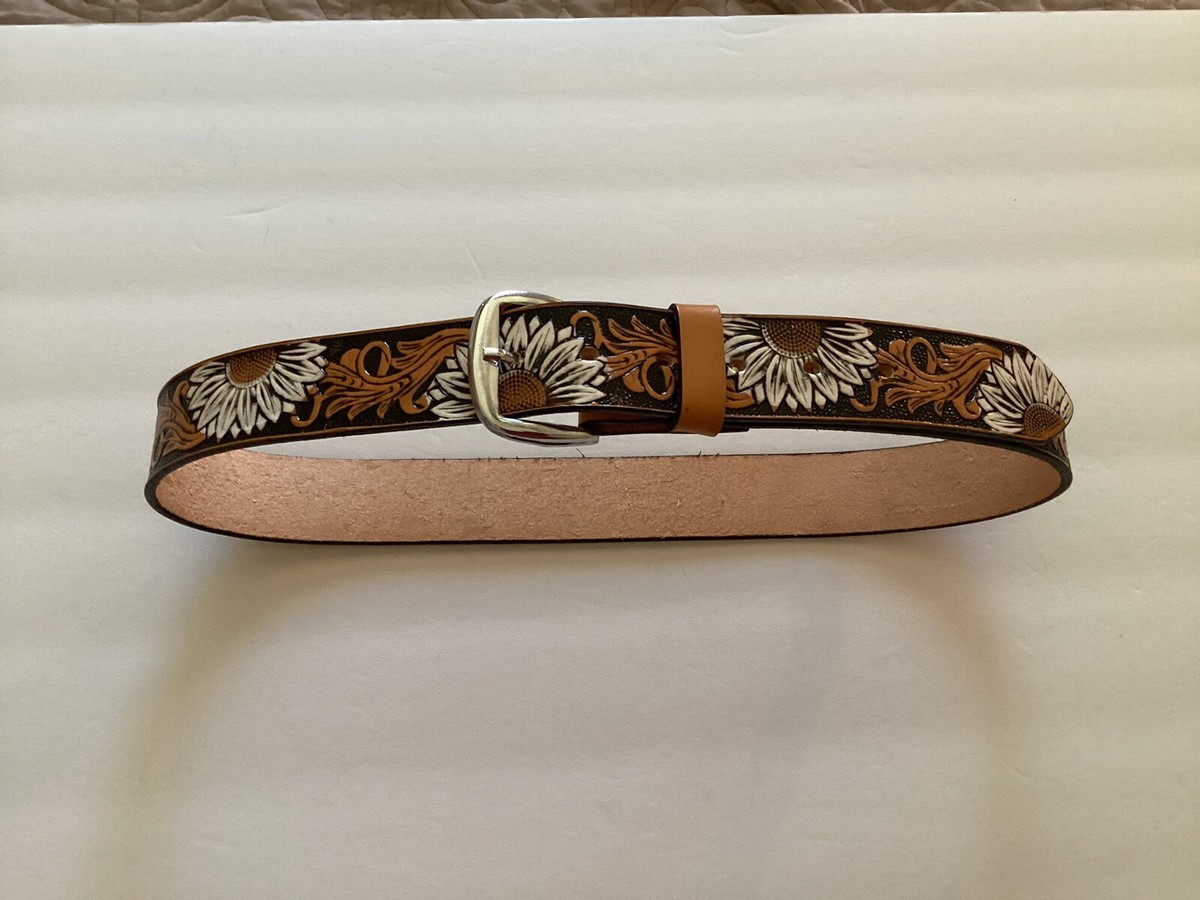 Embossed Western Leather Belt Cowboy Rodeo Banda Casual Floral Size 32 New Belt Embossed Western Leather Belt Cowboy Rodeo Banda Casual  main image 2