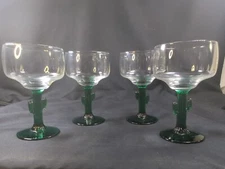 Set 4 Vintage Libbey Margarita Green Cactus Stem Glasses 6.25” 10 Oz Unique 