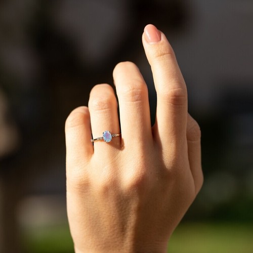 Natural Oval Cut Moonstone 925 Sterling Silver Dainty Promise Ring For Women - Picture 5 of 9