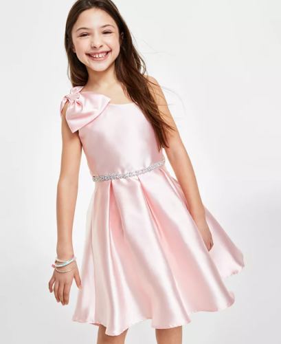 Rare Editions BLUSH Big Girls Mikado Asymmetrical Pleated High-Low Dress, US 8