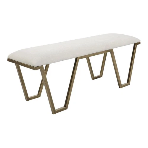 Uttermost Farrah Geometric Iron Metal Bench in White/Antique Gold - Picture 1 of 8