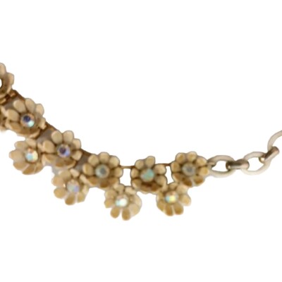 Vtg Coro Daisy Chain Choker Necklace Aurora Borealis Crystals Plastic Petals EUC