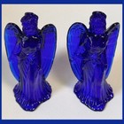 VTG Cobalt Blue Glass Angel Figure Candlestick Holders SET OF 2 Art Deco Style