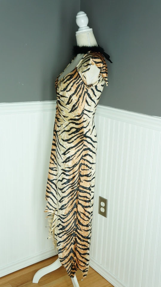 Rubies Velour Tiger Print Cat Dress Feather Trim Costume Cavewoman Standard Size - Image 4 of 4