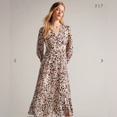 chinese dress ladies Ted Baker Floral Pleated A-Line Dress Pink Multicolor
