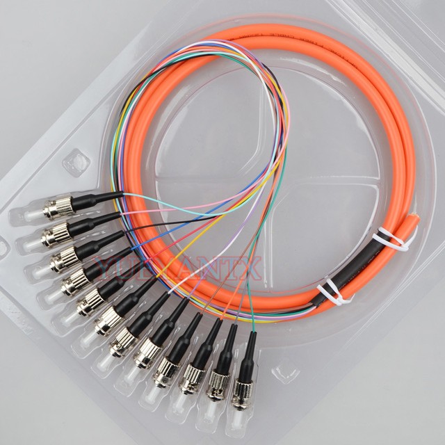 10pcs 1.5M 12 core Fiber Optic Cable Bundle Pigtail ST multimode MM OM1