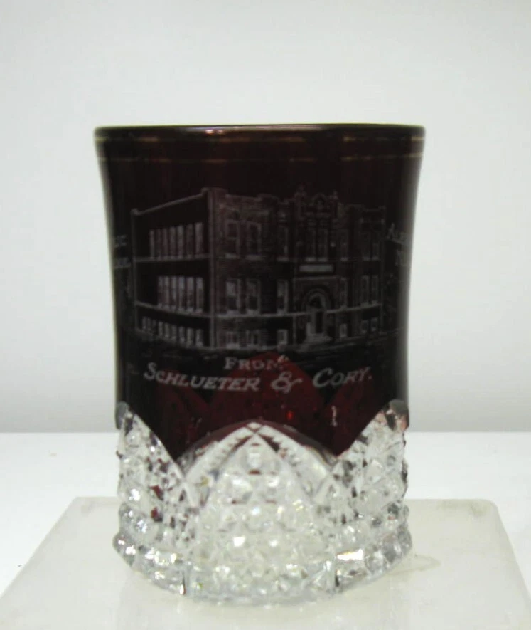 EAPG ** RUBY STAINED  BUTTON ARCHES  TUMBLER SOUV. OF SCHOOL IN ALEXANDRIA NEBR. - Image 3 of 4