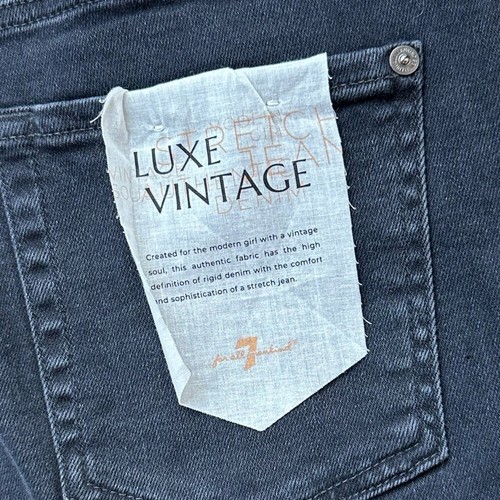 "Pantalones de mezclilla ajustados de cintura alta 7 for All Mankind talla 32 nuevos con etiquetas $228 negros 26"" de lujo vintage" - Imagen 8 de 9