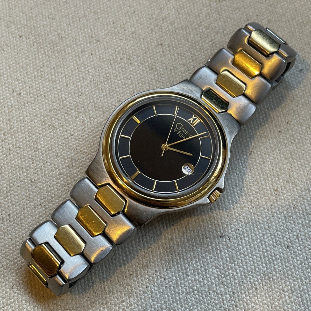 VTG Caravelle By Bulova Quartz Date Two-Tone Men display picture 1