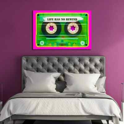 New ''Life Has no Rewind'' Original Art by Memento Ready to Hang Canvas- Tapes